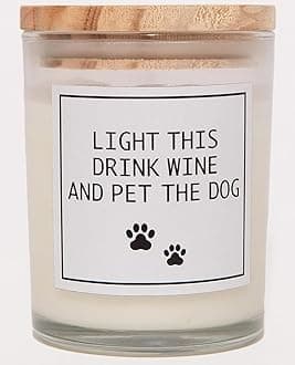 Light This Drink Wine and Pet The Dog Candle - Dog Mom Gifts for Women, Pet Friendly Lavender Scented Candle, Natural Soy Wax & Natural Essential Oils