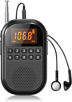 Pocket AM FM Radio:1100mAh Rechargeable Radio Supports Bluetooth, Mini FM AM Receiver with Large Speaker, Stereo Earphone, Sleep Timer, Easy to use for Jogging, Walking Black