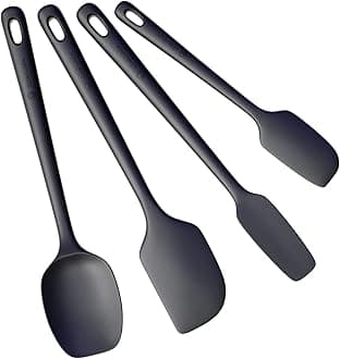4 Pieces Silicone Spatula Set, Food Grade Rubber Spatula, Upgrade Strong Handle with Ergonomic Grip, Heat Resistant Up to 600°F for Nonstick Cookware, Cooking Baking Mixing, Black (SP4)