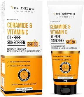 Ceramide & Vitamin C Oil-Free Sunscreen SPF 50+ PA++++ |In-Vivo Tested | For Healthy & Bright Skin | Lightweight & Non Greasy | For UVA/UVB & Blue Light & IR Protection | No white cast |