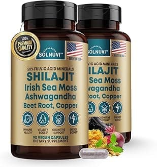 - Shilajit Pure Himalayan Organic Capsules with Irish Sea Moss, Ashwagandha, Copper, Beet Root - Fulvic Acid Trace Minerals Supplement for Men & Women - 90 Count, Non-GMO, Gluten-Free
