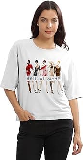 HELLCAT Beige Printed Loose Fit Crew-Neck Crop T-Shirt for Women