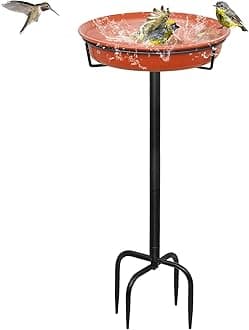 35.5In Freestanding Birdbaths Bowl Outdoor, Standing Garden Bird Bath Bird Feeder Bowl with Metal Stake, Detachable Decoration Spa Birdfeeder for Garden Patio Yard Lawn, 4 Spiky Feet (B)