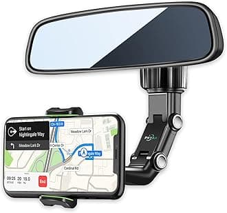 PKYAA Rearview Mirror Phone Mount Holder for Car, 360° Rotating, Multifunctional Mount Phone and GPS Holder Universal Car Phone Holder for All Smartphones