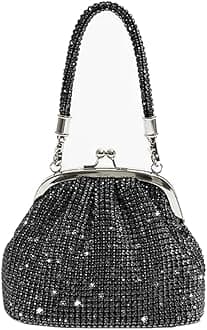 DJBM Ladies Full Diamonds Bucket Handbag Rhinestone Evening Bag Bling Clutch Purse for Women Party Prom Cocktail Wedding
