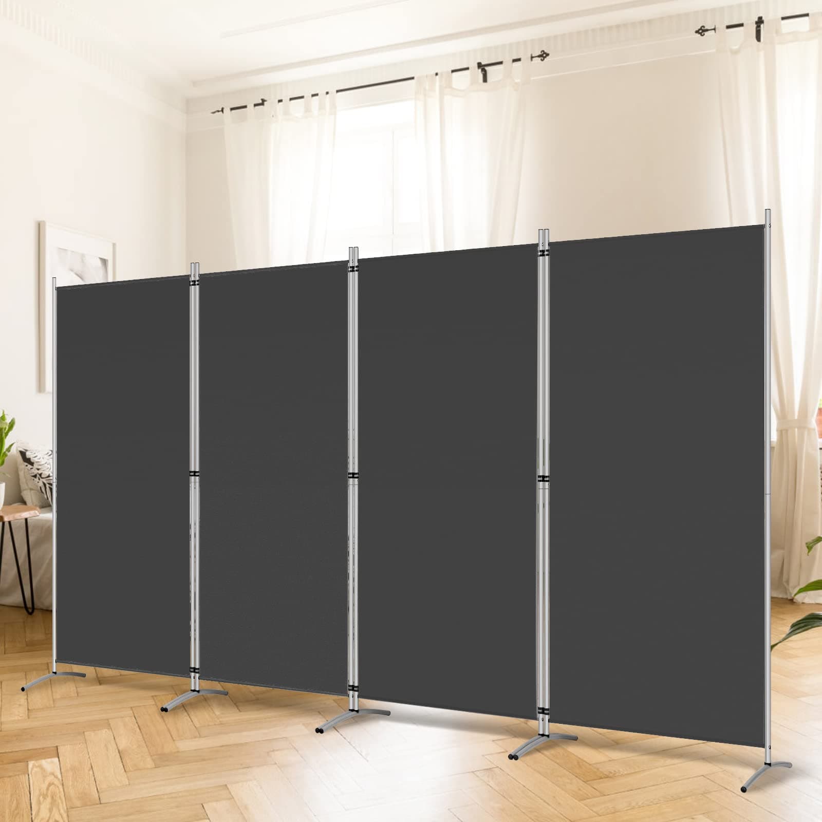 RANTILA 4 Panel Room Divider, 6 Ft Tall Folding Privacy Screen Room Dividers, Freestanding Room Partition Wall Dividers, 136''W x 20''D x 71''H, Black