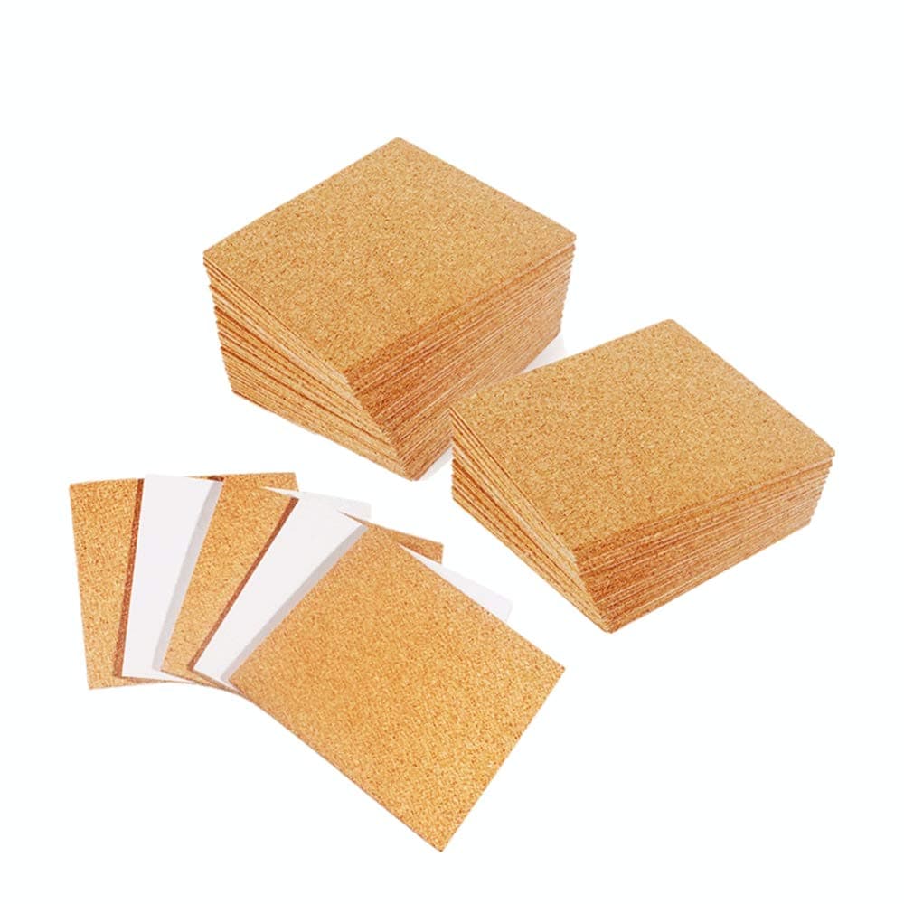 30 Pack Thin Cork Sheets 4 x 4 Inch Cork Backing Sheets Mini Backing Self-Adhensive Cork Squares for DIY Coasters