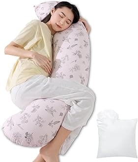 Body Positioner Pillow, Nursing Pillow for Pregnant Women, Includes 200g of Refill Cotton, Volume Adjustable, 100% Cotton Cover, Only Cover Washable, Large Size, Length Approx. 130cm