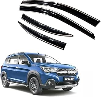 Premium Chromeline & Silverline Unbreakable Car Rear Window Wind Deflectors & Side Door Visor Rain Guard Compatible with (Maruti Suzuki XL6 (2019-2022))