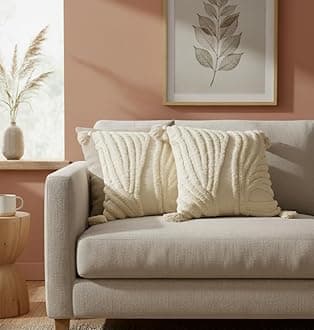 Premium Decorative Throw Cushion Pillow Cover Boho Home Decor - Living Room Bedroom Couch Sofa Cushion Covers 16 inch x 16 inch (2, Cream Waves)