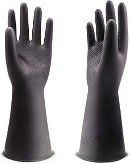 Chemical Resistant Gloves, Work Heavy Duty Industrial Rubber Gloves,12.2",Black 1 Pair Medium