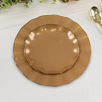 Efavormart 10 Pack | Gold 6" Round Plastic Dessert Salad Plates, Disposable Appetizer Plates with Gold Wavy Rim for Wedding, Outdoor Receptions, Banquets, Holiday Dining