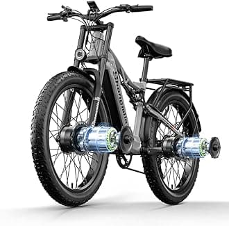 Shengmilo S600 Full Suspension Adult Electric Mountain Bike 17.5AH, Fat Tyre 26 Inch Dual Motor Ebike, Electrically Assisted Hybrid Bike