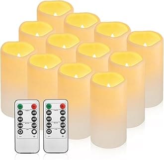 12PACK Waterproof Flameless Candles with Remote Control Candle, Battery Operated Flickering LED Pillar Candle Plastic,Large Size(D3 x H5.5) for Outdoor/Indoor Decoration Wedding, Party, Birthday