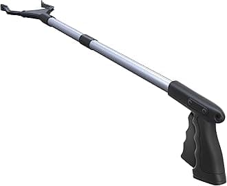 FitPlus 2024 Upgrade PowerGrip T9, Grabber Reacher Tool, Wide Jaw, Foldable, Steel Cable, with 96 Grip Points for Firm Grip, 32" with Magnet (Black, 32 Inch)