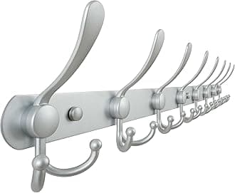 Dseap Coat Rack Wall Mount - 29.5” Long 8-Tri-Hooks Heavy Duty Coat Hanger Rail Wall Hooks for Hanging Coats Hats Clothing Clothes Purse Mudroom Entryway, Silver