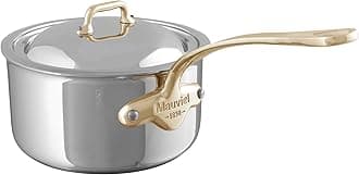 Mauviel M'Cook BZ 5-Ply Polished Stainless Steel Sauce Pan With Lid, And Bronze Handle, 1.8-qt, Made In France