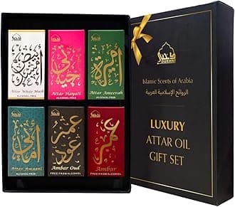 Dukhni Floral Attar Oil Set | العطار العربي | Authentic Arabic Fragrance Oils | 100% Pure, Alcohol-Free Blends | Majmua 786, Jasmine, Rose, White Rose, Kasturi XX, Attar Ful - 6ml each