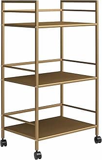 Novogratz Helix Small Bar Cart for the Home, 3 Tier Rolling Cart With Wheels, Kitchen Cart with Storage for Beverages and Wine, Gold
