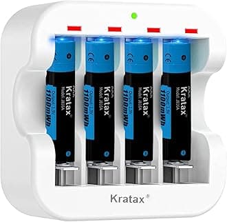 Kratax J816A AAA Rechargeable Batteries with Charger, 1100mWh Rechargeable Batteries AAA Pack,1.5V AAA Lithium Batteries Rechargeable,1500Cycles Triple AAA batteries[4AAA+1Charger]