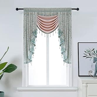 Luxury Bluish Green Waterfall Swag Valance for Living Room Bedroom Windows European Design Rod Pocket Top (100 cm, 1 Panel)