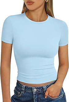 Womens Short Sleeve T Shirts - Buttery Soft Summer Crop Tops Slim Fit Y2k Basic Tees for Workout