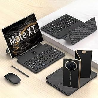 Gruattreay Wireless Keyboard Compatible with Huawei Mate XT Cover with Flip All Inclusive Folding Bluetooth Stand Keyboard + Capacitive Pen + Mouse Cover for Huawei Mate XT (Carbon fiber)
