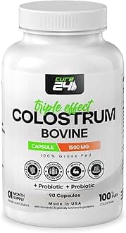 Bovine Colostrum X3 Capsule Supplement for Humans, 100% Pure Whole Natural Grass Fed Superfood, High IgG, Plus Probiotic & Prebiotic, Made in USA