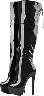 Yolkomo Women's Over The Knee Pull On Buckle Stiletto Heeled Lace Up Boots