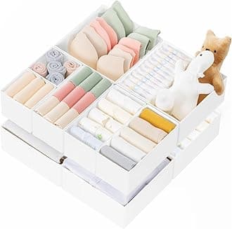 Criusia Drawer Organizer Clothes, 10 Pack Dresser Organizer for Baby Clothes, Underwear, Sock- Foldable Closet Organization and Storage Dividers Bins for Nursery, Bedroom (White)