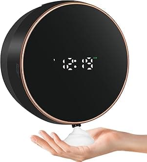 Automatic Soap Dispenser Foam Bathroom: Wall Mount Rechargeable Touchless Adjustable Auto Smart Electric Plastic Black Foaming Soap Dispenser with Clock - Kitchen - Hand Dish Lotion Couple Kids