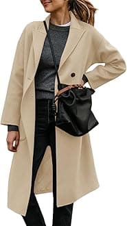 FSHAOES Womens Lapel Peacoat Winter Double-Breasted Outerwear Mid Long Jacket Casual Trench Coat