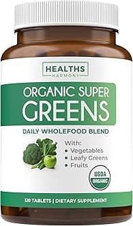 USDA Organic Super Greens Supplement - Organic Greens Fruits and Vegetable Supplement for Adults with 28 Superfood Complex with Superfruits Roots Herbs & More - Vegan & Non-GMO (Up to 2 Month Supply)
