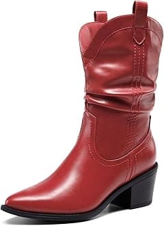 DREAM PAIRS Women's Cowgirl Boots, Mid Calf Western Cowboy Chunky Heel Boots, Slouchy & Pull-on Ankle Booties for women