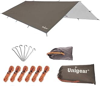 UnigearHammock Rain Fly Waterproof Tent Tarp, UV Protection and PU 3000mm Waterproof, Lightweight for Camping, Backpacking and Outdoor Adventure (BROWN-300500cm)