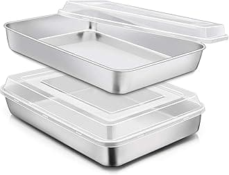 Stainless Steel Baking Pan with Lid, E-far 12¦œ x 9‚¾ x 2 Inch Rectangle Sheet Cake Pans with Covers Bakeware for Cakes Brownies Casseroles, Non-toxic & Healthy, Heavy Duty & Dishwasher Safe