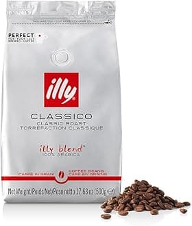 illy Whole Bean Coffee - Perfectly Roasted Beans – Classico Medium Roast - with Notes of Caramel, Orange Blossom & Jasmine - 100% Arabica - No Preservatives – 17.6 Ounce