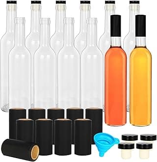 DHSBTLS 12 Pack 500 ml/16 oz Clear Glass Bottles With Cork Lids & Seal Shrink Capsules, Ideal for Bordeaux Wine, Beverage, Sparkling Wine, Kefir, Decor