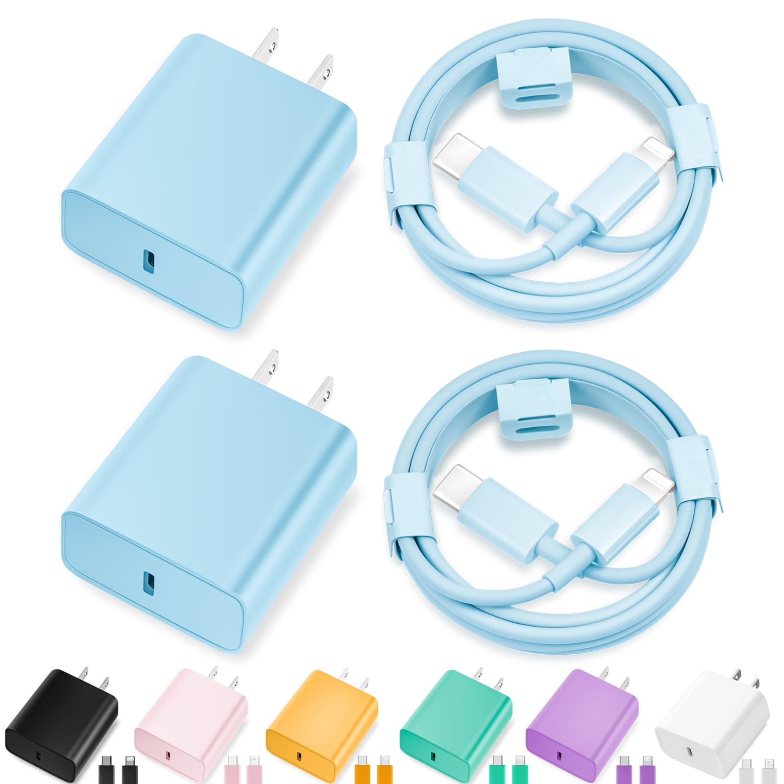 iPhone Charger Fast Charging,[MFi Certified] 2Pack 20W Type C Fast Charger Block with 6FT USB C to Lightning Cable Compatible for iPhone 14/13/12/11 Pro Max/Xs Max/XR/X,iPad (Blue)