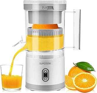 Electric Citrus Juicer, Rechargeable Juicer Machine with USB Cable and Cleaning Brush, Touch Button, Automatic Orange Lime Lemon Grapefruit Squeezer, Easy to Clean Portable Juicer, White