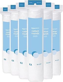 Amazon Basics Hypoallergenic 100% Cotton Rounds for Makeup Remover and Skincare, All Skin Types, 600 Count, 6 Packs of 100 Count