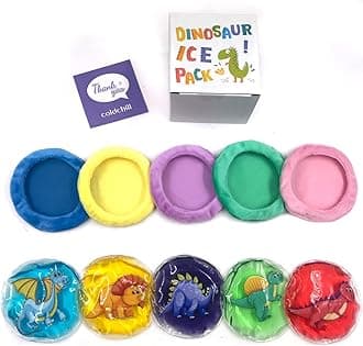 Boo Boo Hot Cold Ice Packs for Pain Relief, Lunch Bags Ice Pack, Reusable Gel Pack for Kids Injuries, Fever, Wisdom Teeth, Tired Eyes, Headaches, Gel Bead Wrap (5 Dinosaur Ice Packs)