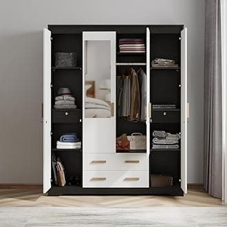 Wakefit Wardrobe | 1 Year Warranty | Engineered Wood Almirah, Cupboard for Clothes Storage | 4 Door, Mirror, 4 Drawers, 1 Hanging Space | Imai - Wenge & Frosty White