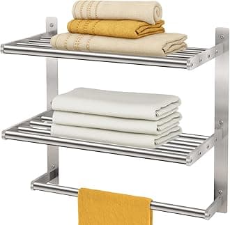 Bathroom Towel Racks with Towel Bar, Bethom 3-Tier Towel Shelf for Bathroom, 16 Inch Hotel Wall Mounted Towel Holder, Metal Brushed Nickel Lavatory Bathroom Towel Rails, Waterproof and Rustproof