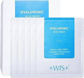 +WIS+ Hyaluronic Acid Sheet Mask 5 EA with Hyaluronic Acid Serum and Vitamin B5, Facial Mask for Dry Skin, Anti-Aging Mask to Plump and Repair Dehydrated Skin, Safe on Sensitive Skin,gift for girls