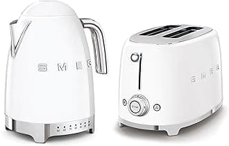 Smeg 50’s Style Retro Range Breakfast Set, 1.7L 3000W Variable Temperature Kettle and Multi-Functional Control 2-Slice 950W Toaster, White, KLF04WHUK/ TSF01WHUK