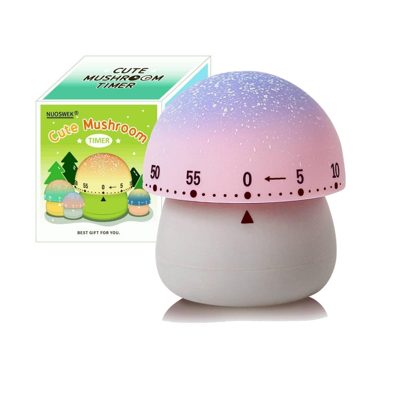 Mechanical Kitchen Timer, Cute Mushroom Timer for Kids, Wind Up 60 Minute Manual Countdown Timer for Classroom, Home, Study and Cooking (Grey Base)