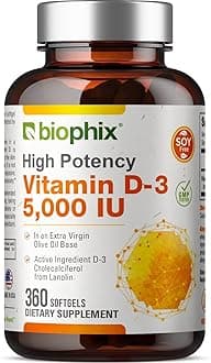 biophix Vitamin D-3 5000 IU 360 Softgels - High-Potency in Extra Virgin Olive Oil Non-GMO Soy-Free Supports Strong Bones Immune Health