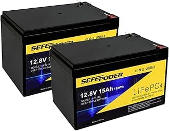 2 Pack 12V 15Ah LiFePO4 Deep Cycle Battery, 2000+ Cycles Rechargeable Battery for Scooter, Lighting, Power Wheels, Fish Finder and More with Built-in 16A BMS
