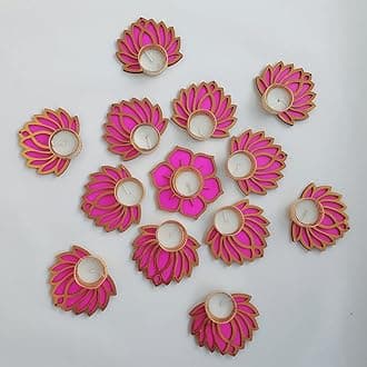 Handmade 13 Pc Smooth Scented Pink Lotus Flower Diya Rangoli Candles With Wax For Diwali Ganesh Chaturthi Laxmi Pooja Home Temple Rangoli Diya Floor Decoration